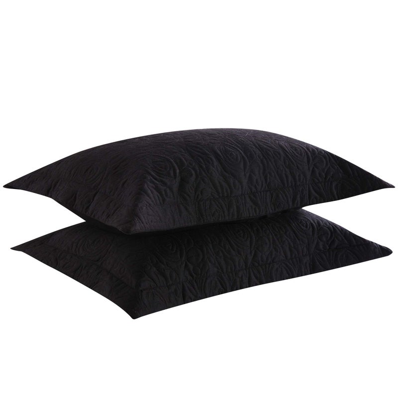 MarCielo 2-Piece Embroidered Pillow Shams, Decorative Microfiber Pillow Covers Set, Standard Size, Black - Image 1